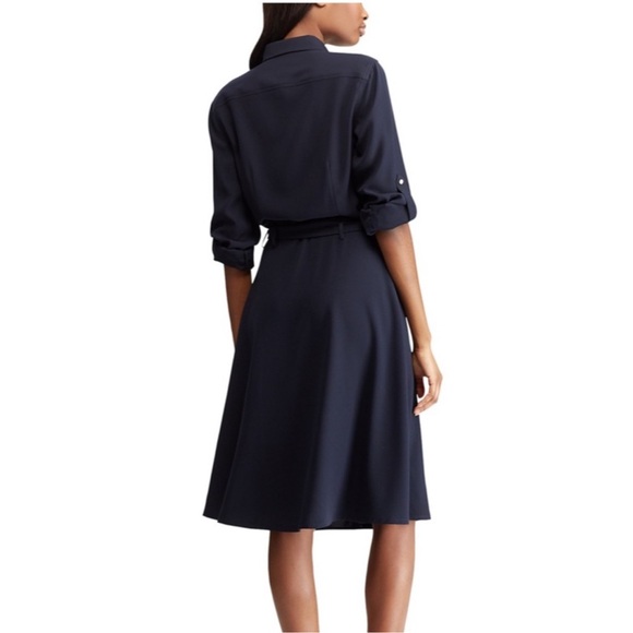 Lauren Ralph Lauren Fit and Flare Shirt dress Size 4 NWOT Navy Blue - Picture 4 of 10